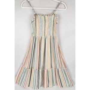 Pink Rose Dress Womens Small Multi Color Striped Elastic Ruffle Neck Sleeveless